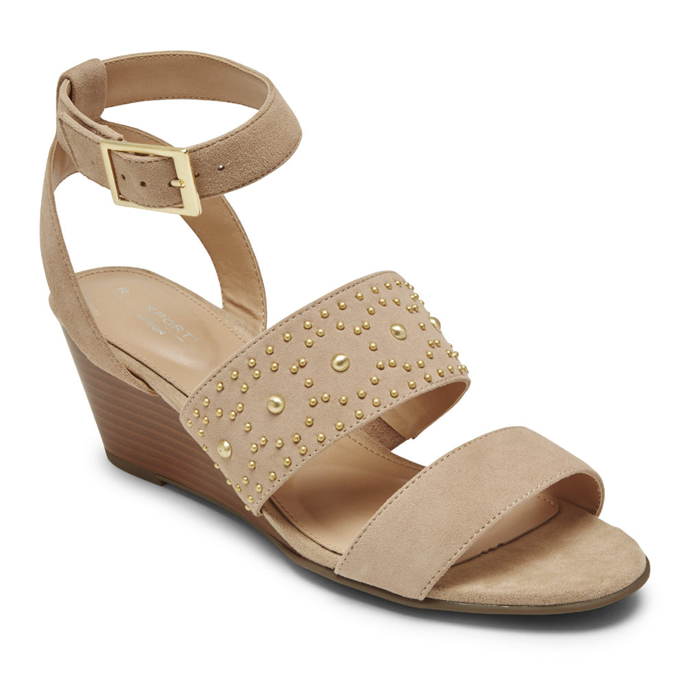 Sandalias Rockport Mujer Mexico - Total Motion Taylor Studded Beige - FSUYA1840